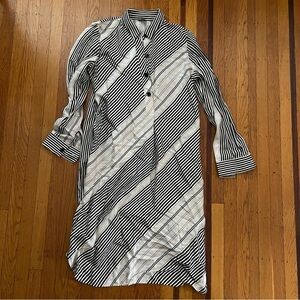 Ann Taylor rayon striped tunic black white L large EUC